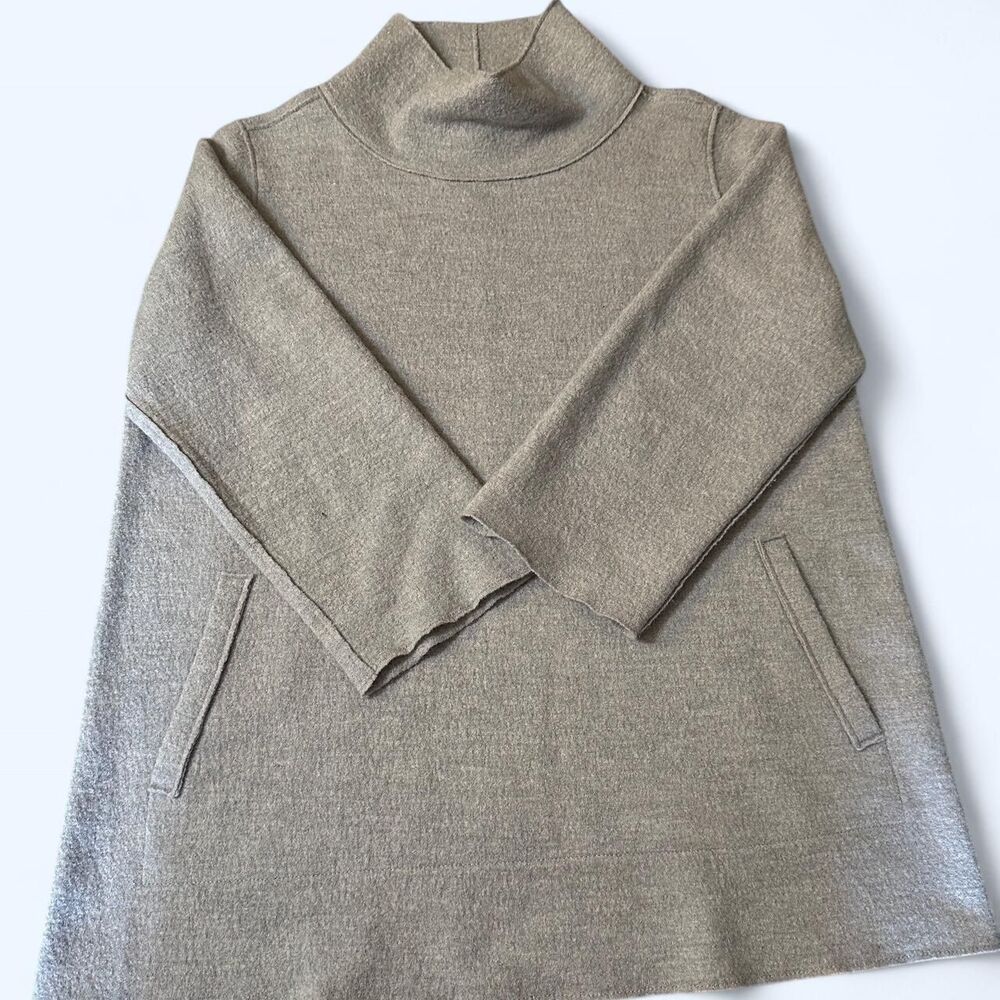 Eileen Fisher Grey Funnel Neck Tunic Sweater Italian Yarn Small Petite